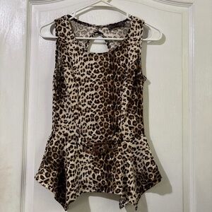 Cheetah Leopard Animal Print Top, Peplum Flared Waist Blouse Sexy Party Size M